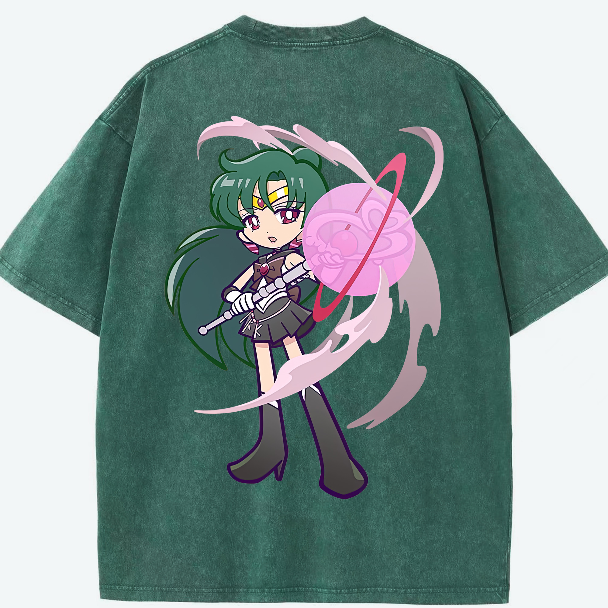 （画像用） 美少女戦士セーラームーン 冥王せつな Sailor Moon Meiou Setsuna 綿100% ヴィンテージ風 半袖Tシャツ（背面プリント）